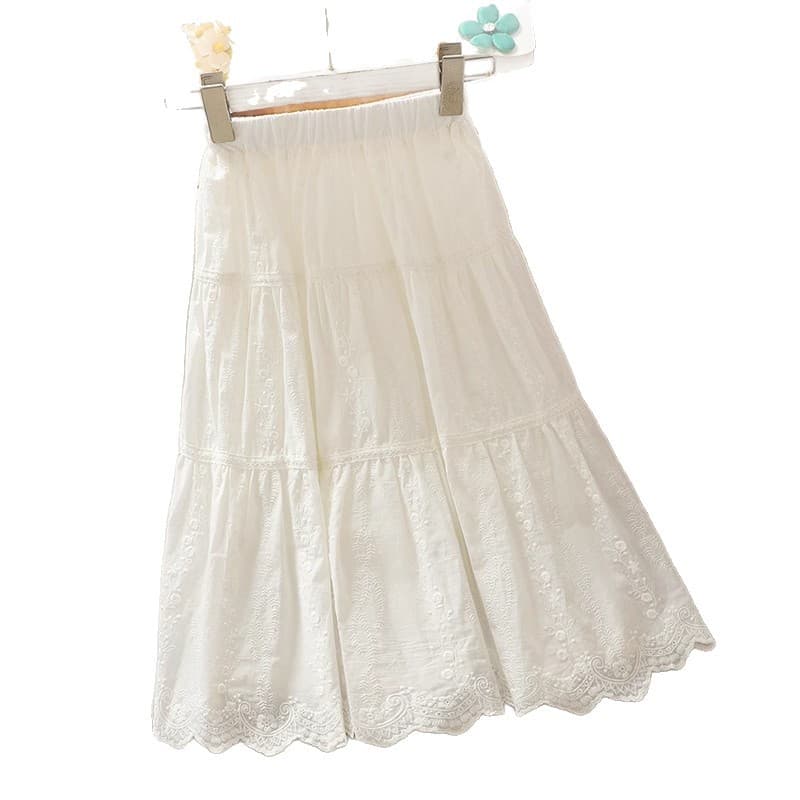 Girls Spring Skirt Children's Fairy Princess Dress 2025 Spring Summer New Style Girls Lace White Long Skirt