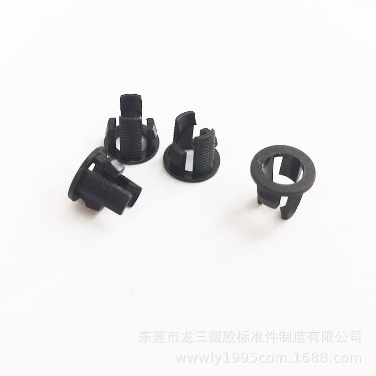 Longsan Plastics supplies LED 5-1 lamp holders, nylon spacers, PC board spacers, long and short clips, black.