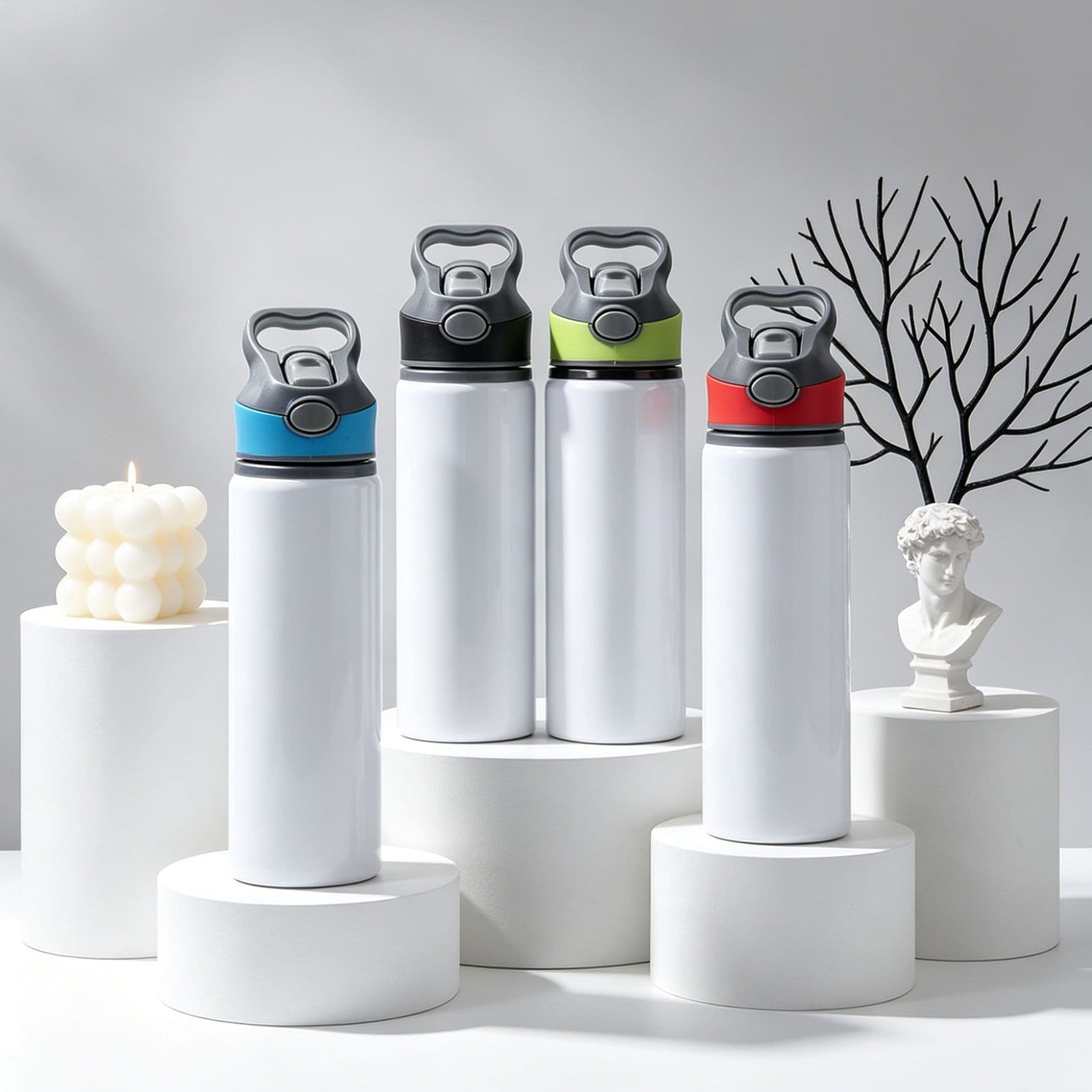 Heat Transfer Sublimation Aluminum Bottle Blank DIY Coated Spout Lid Water Bottle Straw Cup Wholesale Outdoor Portable