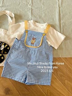 Children's Summer Overalls 2026 Cute Fresh Plaid Overalls Mid-Length Pants Kids Photography Pants