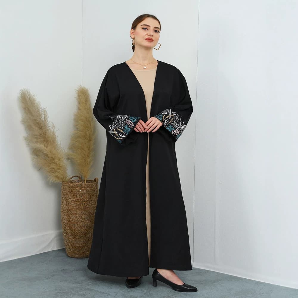 F451 Women's Cross-Border Embroidery Loose Plus Size Cardigan Long Dress Fashion Outerwear Embroidered Cardigan Long Dress