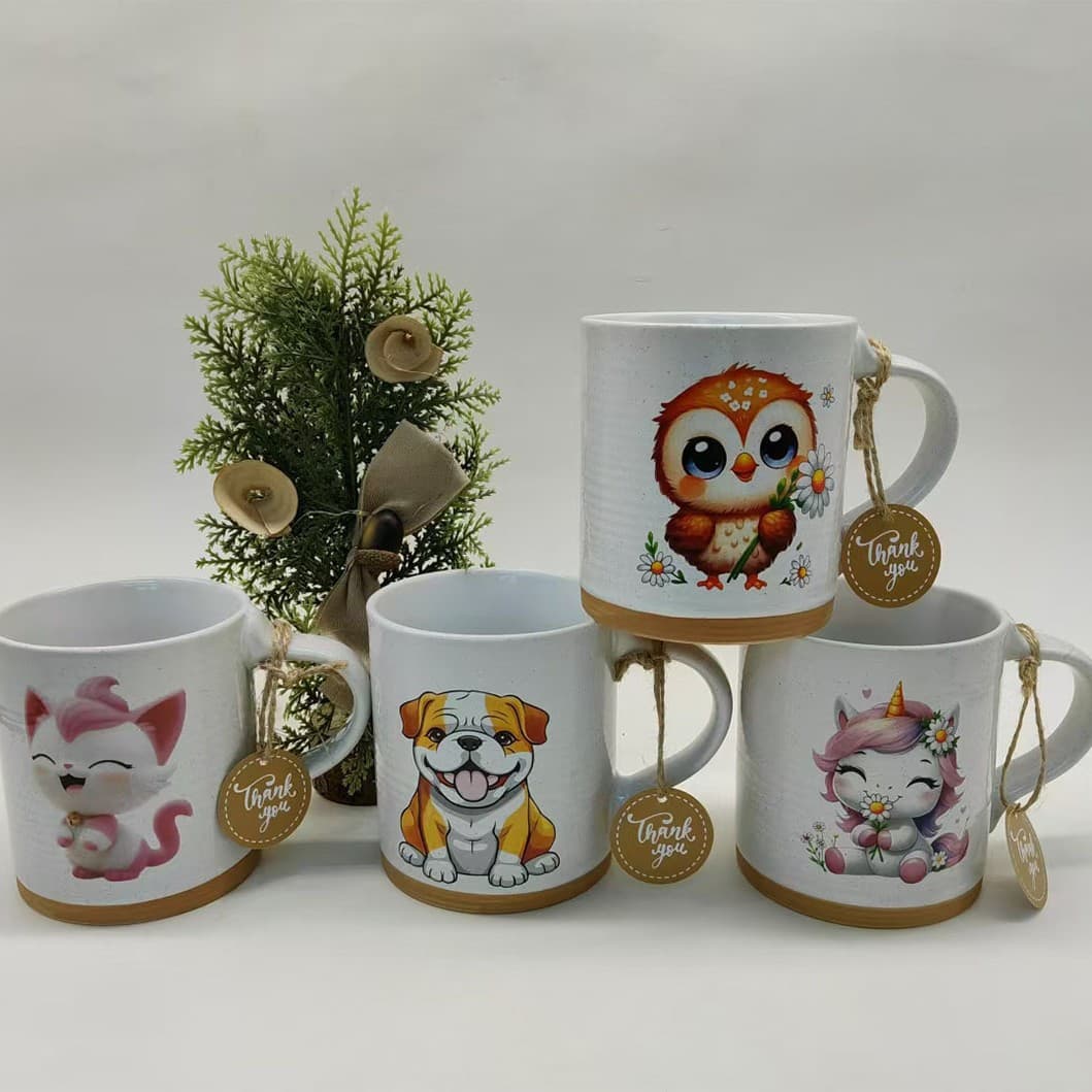 Liling Maihe Ceramic Animal Cartoon Series Set of 4 Straight Body Mugs Custom LOGO