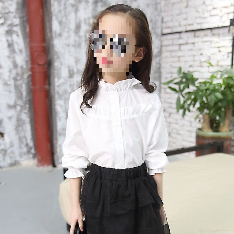 Girls' Shirt Long-sleeve New Spring/Autumn Clothing Baby Ruffle Blouse Children's Fleece-lined Cotton Shirt Stylish Warm Underwear