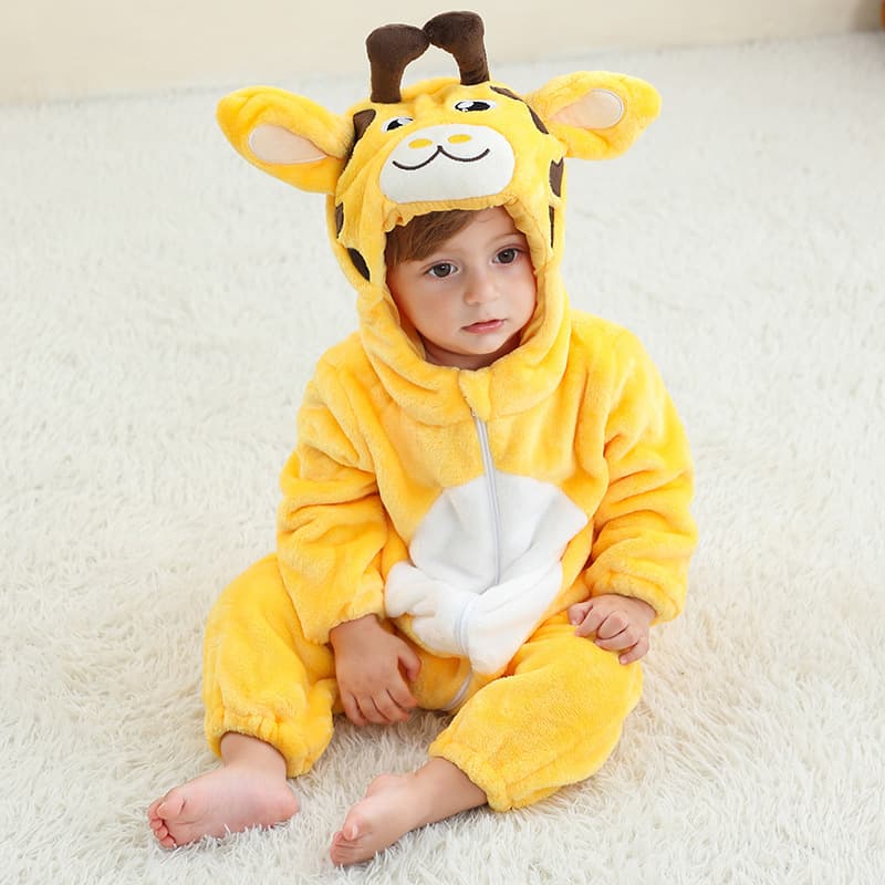 Michley Cartoon One-Piece Pajamas Kids Fall Winter Animal Homewear Cross-Border Children Flannel Romper