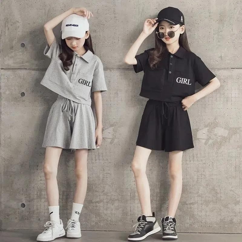 2024 New Korean Style Girls' Sport Top and Shorts Two-Piece Set