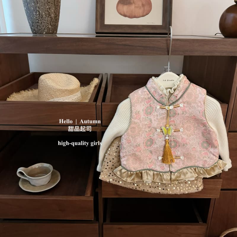 [Dessert Cheese] Golden Powder Family! Baby Girl Chinese Style Vest Brocade New Year Outfit Qipao Skirt Set