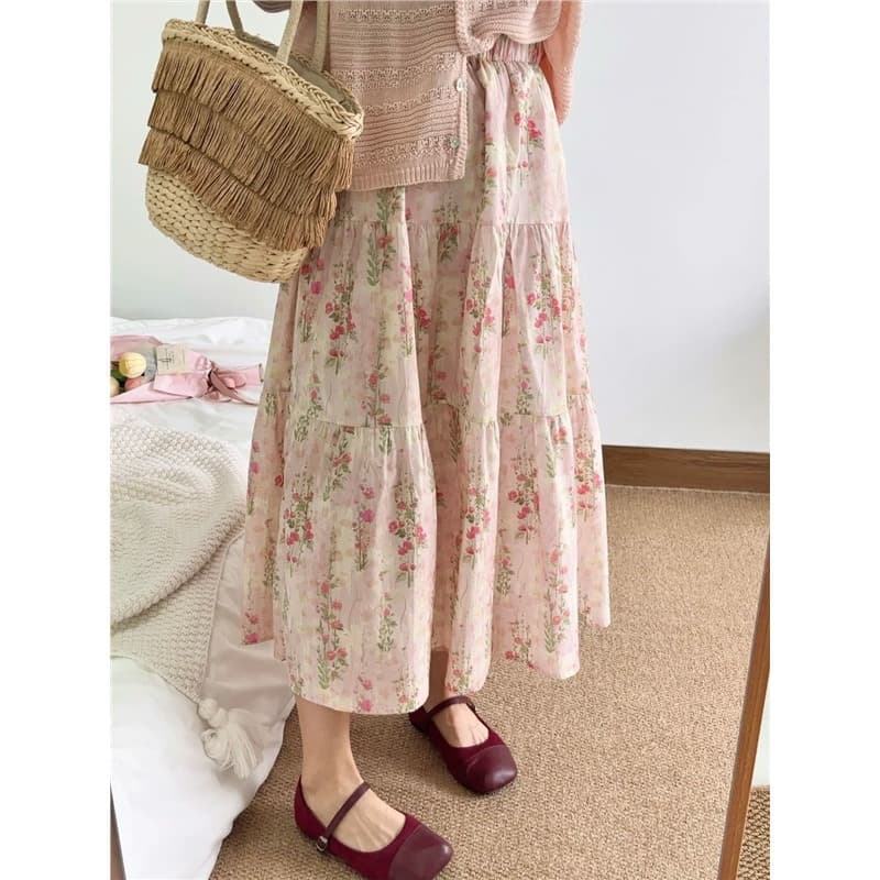 French Oil Painting Style Pink Floral Cake Dress Gentle 2026 Spring Summer Fashion Elegant Versatile A-Line Skater Dress