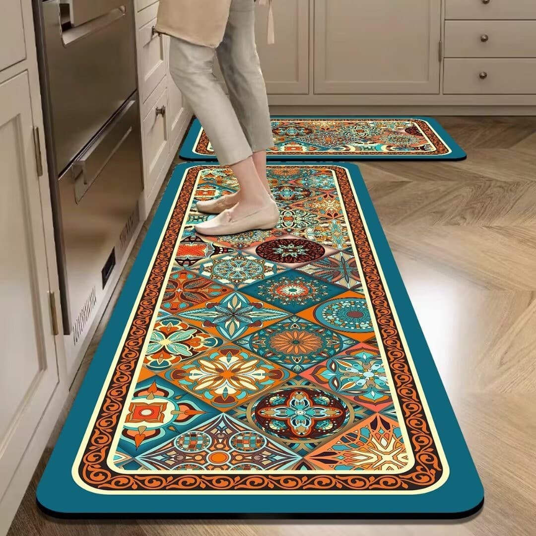 Cross-border American Vintage Style Kitchen Diatom Mud Water-Absorbent Wear-Resistant Two-Piece Doormat Set, Bohemian, Customizable Label