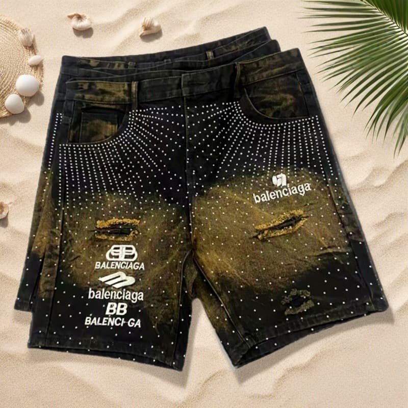 Spring and autumn men's denim shorts, retro ripped, versatile and trendy style