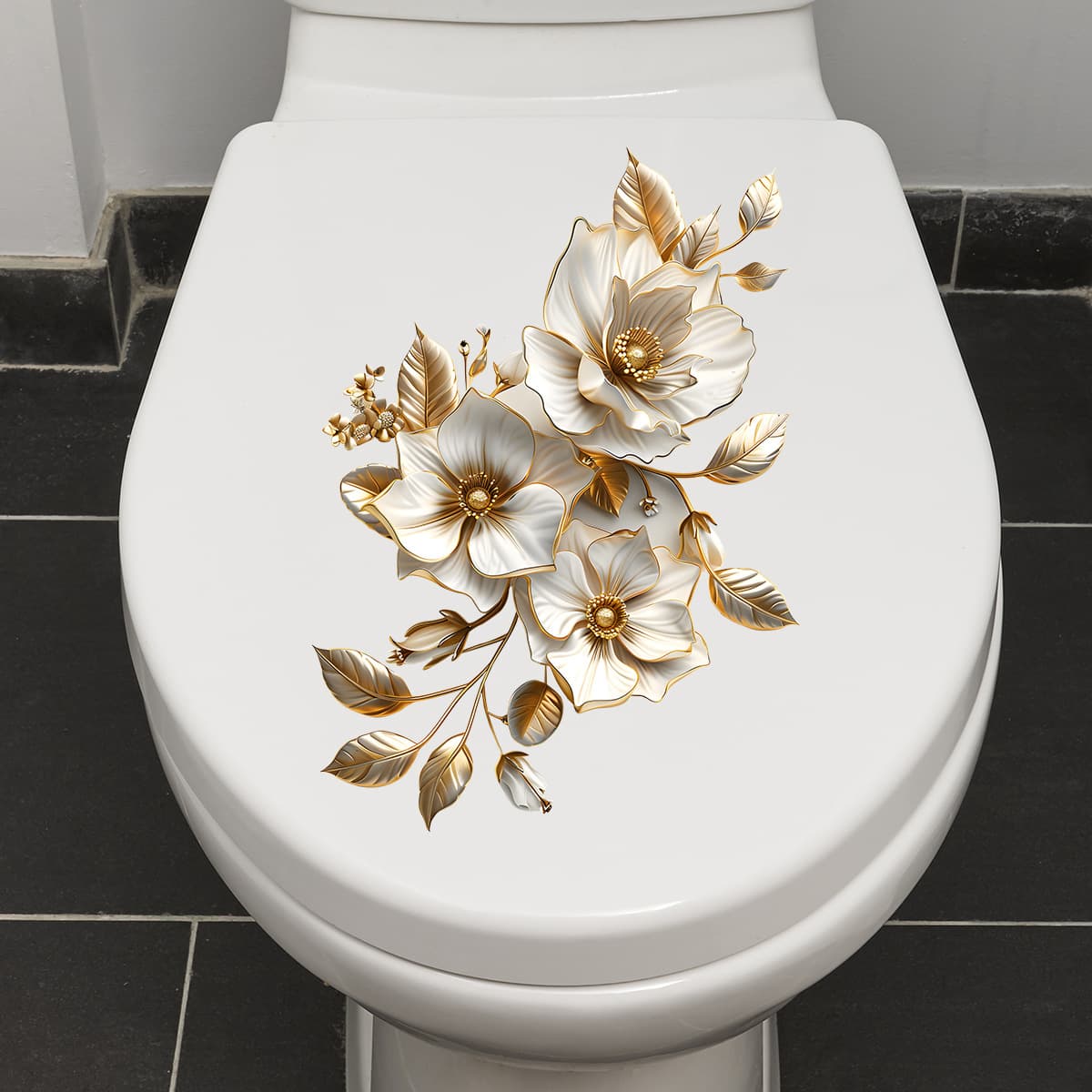 New ACC33247 Fresh White Flower Stickers for Bathroom, Toilet, Waterproof, Self-adhesive Wall Stickers