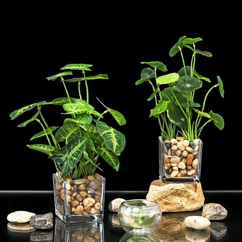 Wholesale B&B living room evergreen fake green plants decorative small ornaments high-end glass real simulation flower potted plants