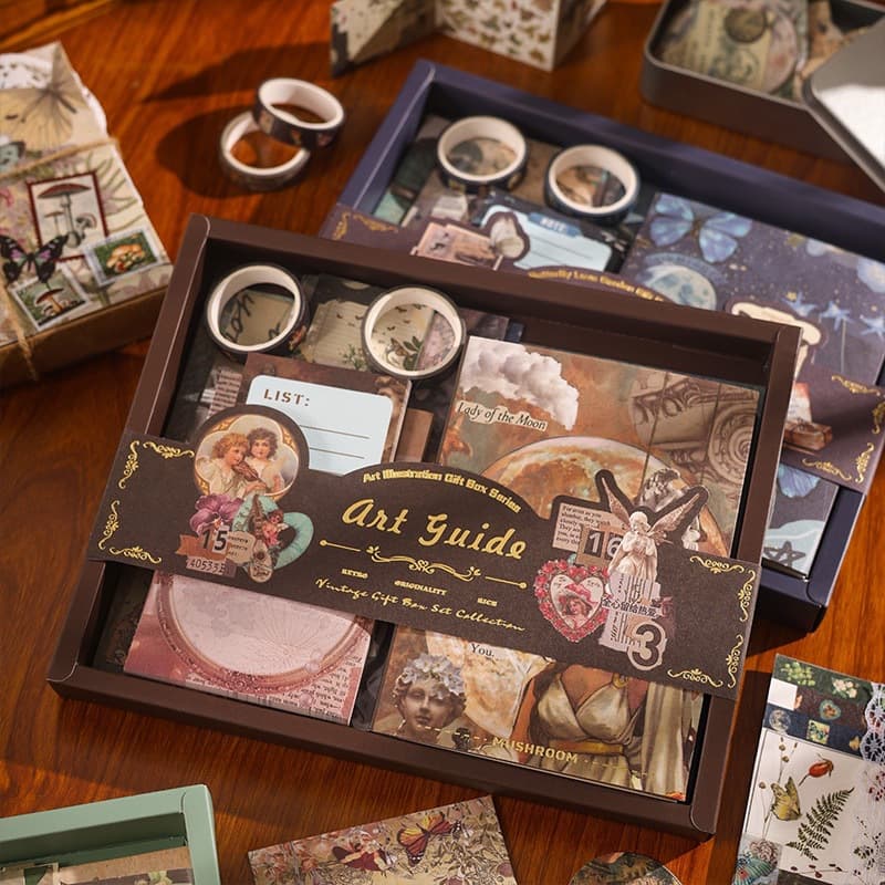 Vintage Cross-Border Scrapbook Gift Box Set, Back-to-School Season Children's Small Gift, Elementary Student Reward Stationery Supplies