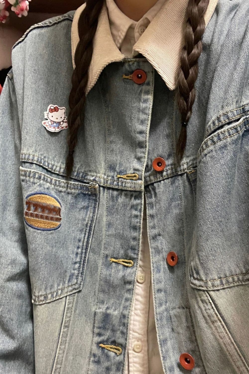 Women's patchwork denim jacket, plus size, retro, loose, versatile, autumn style.