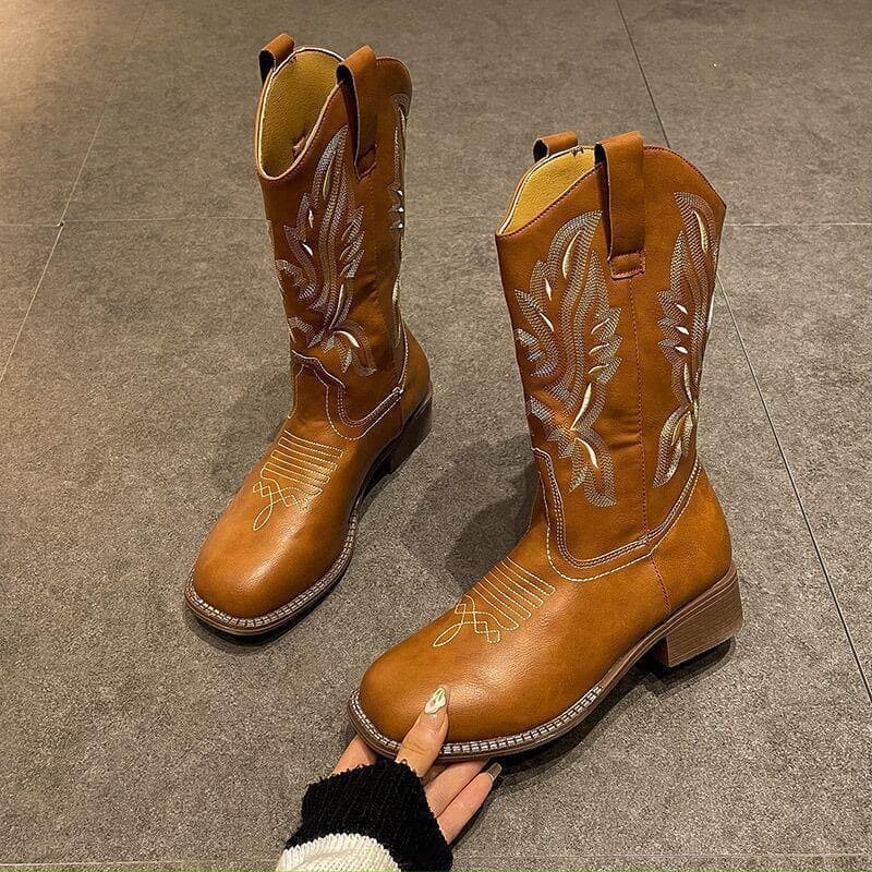 He Sui's same retro western cowboy boots women's Martin boots Mailadexia 2025 new mid-calf short boots knight boots