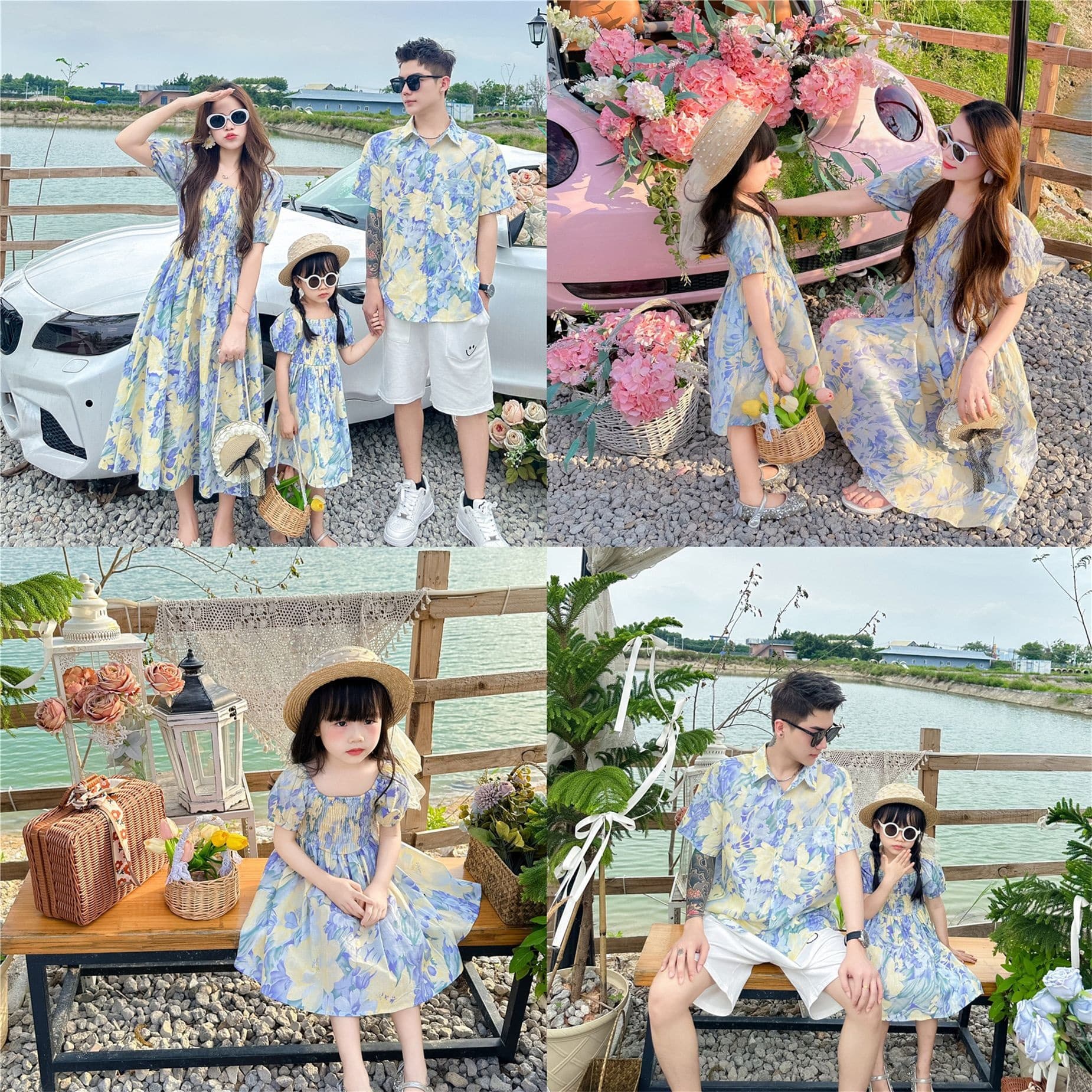 French-style mother-daughter dress 2026 summer new arrival family matching outfit vacation style floral print dress
