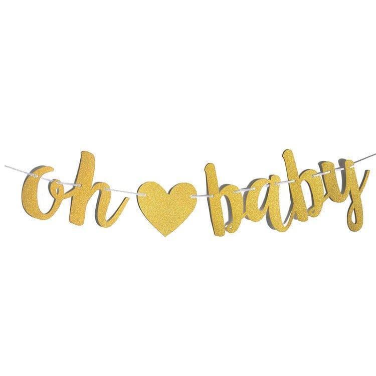 Glitter Gold Oh Baby Banner Boy or Girl Bunting Flag Banner Baby Shower Party Decoration