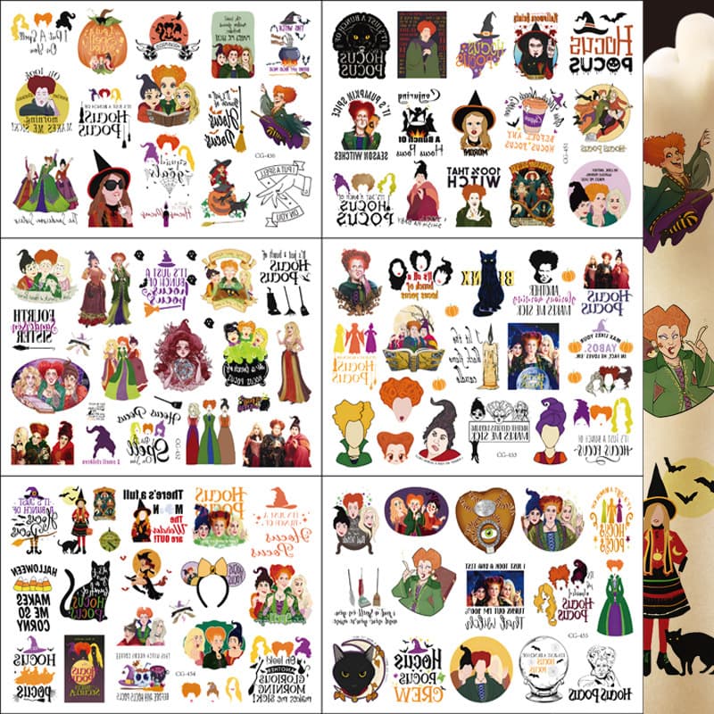 Crazy Witch Movie Cartoon Tattoo Sticker, Kids Temporary Tattoo, Birthday Party Tattoo Sticker, Disposable Water Transfer