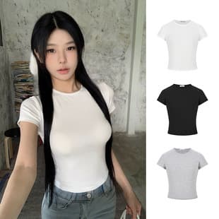 Round Neck Regular Shoulder Slim Fit Short Sleeve T-Shirt for Women 2025 Summer New Casual Waist-Hugging Trendy Southeast Asian Top Bestseller