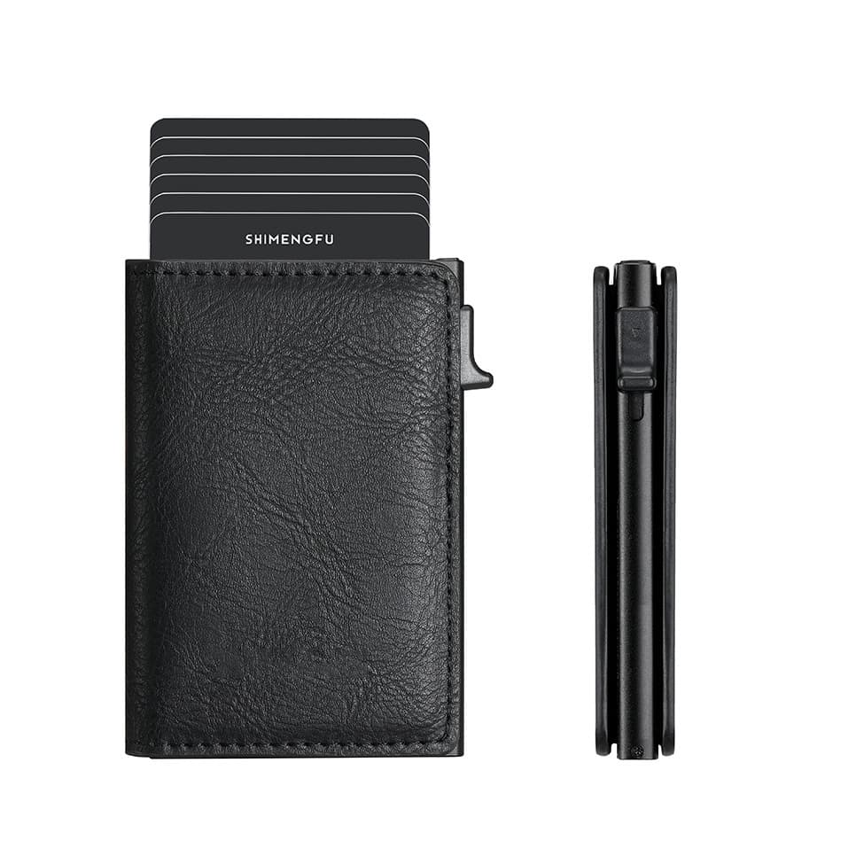 Wholesale RFID Blocking Anti-Theft Men's Wallet, Best-Selling Export Model, Brake Pop-Up Aluminum Alloy Card Holder Leather Card Case B08