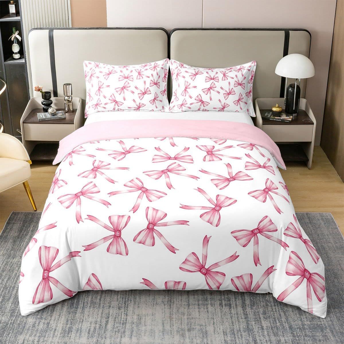 Cross-border Bedding Set Three-Piece Pink Bow Digital Print Sheet Amazon Export Home Textiles