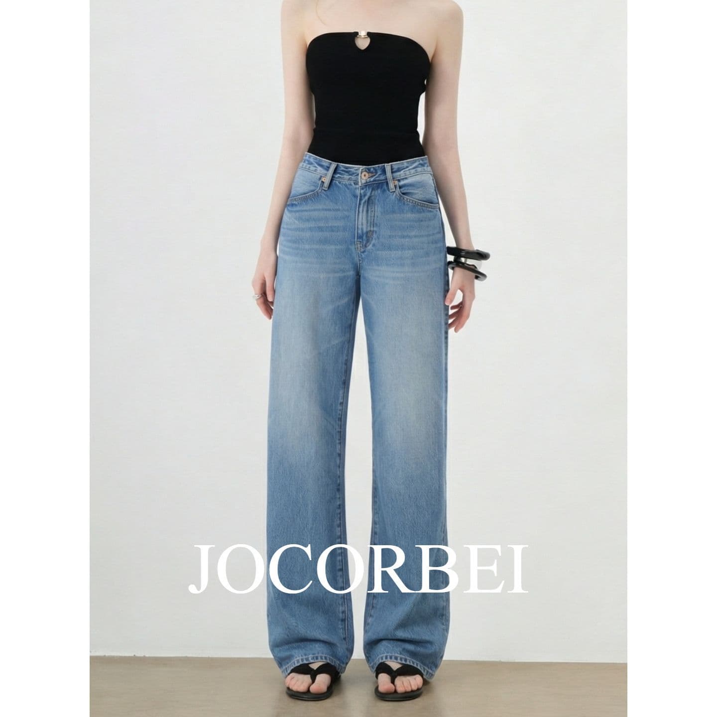 JOCORBEI Premium Quality 2026 Spring New Arrival 100% Cotton High-End Women's Straight Wide-Leg Jeans