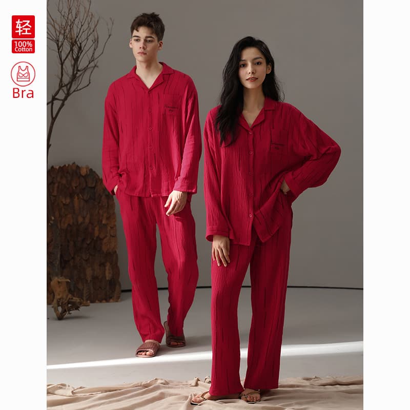 [Class A Double-Layer Gauze] Red Celebratory Wedding Couples Pajamas Cotton Gauze Zodiac Year Men/Women Pure Cotton Homewear