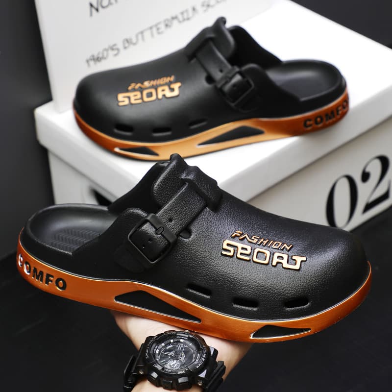 2025 Summer Men's Trendy Versatile Casual Slippers Breathable Wear-Resistant Home Outdoor Beach Closed-Toe Crocs