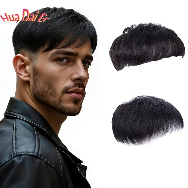 Human Hair Toupee Men's Short Full Real Human Hair Top Hair Replacement for Forehead Baldness and Gray Hair