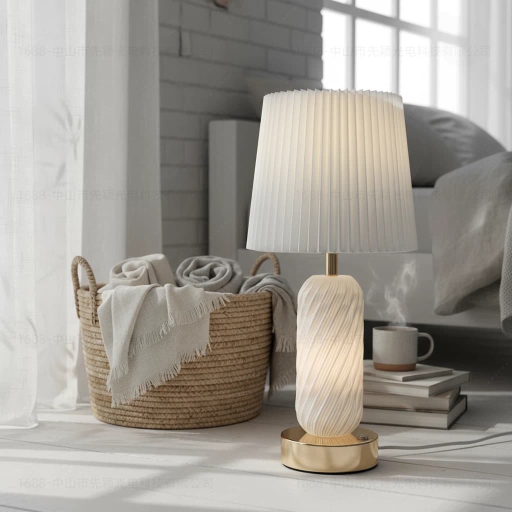 Modern simple pleated table lamp Nordic style LED bedside lamp bedroom living room decorative table lamp C port charging