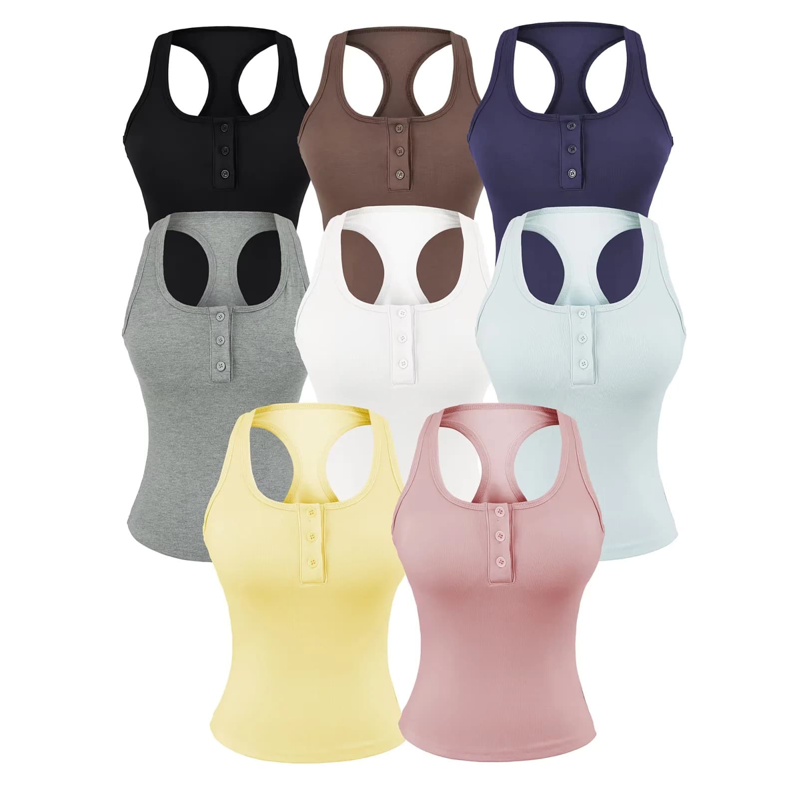 American hot girl yoga camisole with chest pad buttons for women's summer sports slimming running training fitness top
