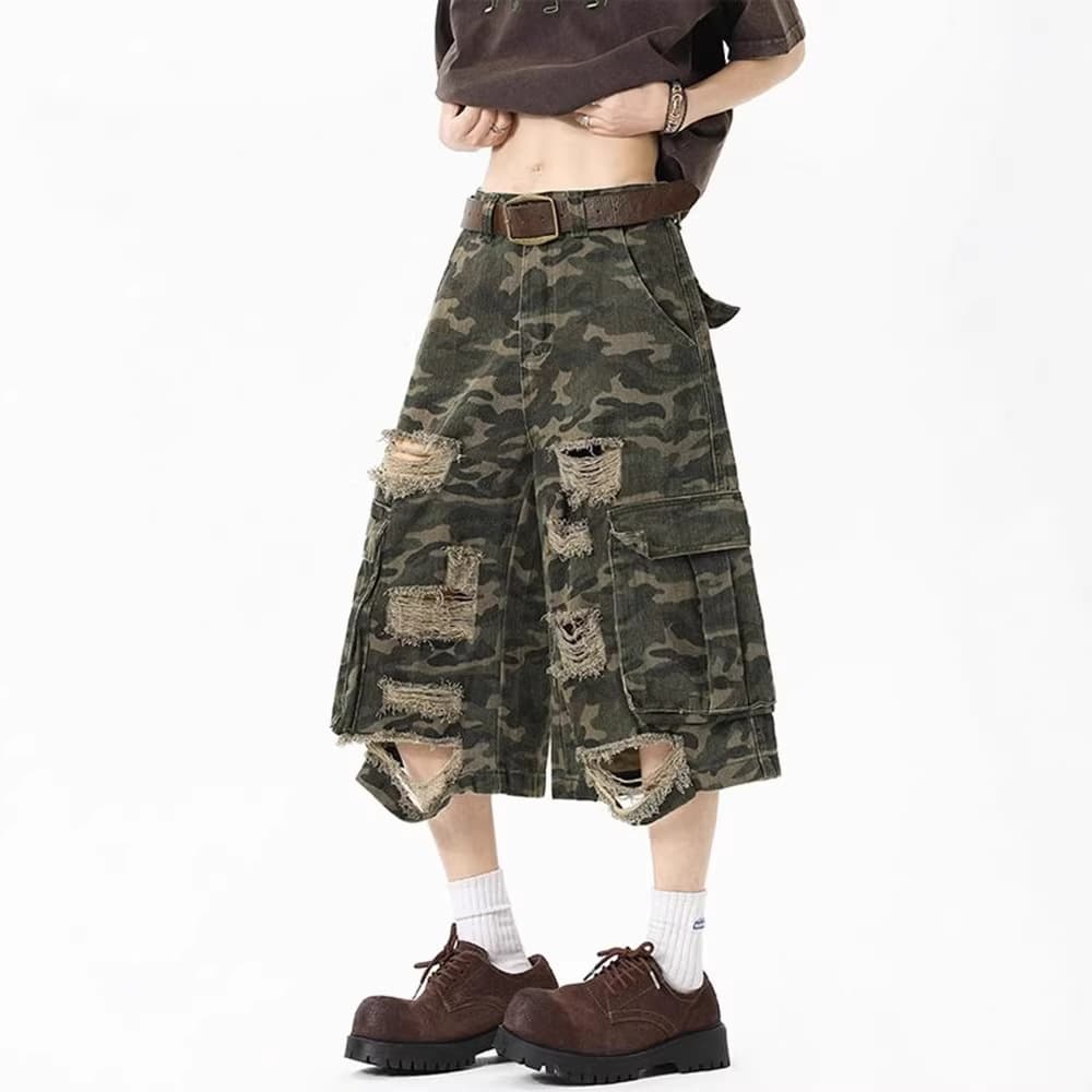 Plus Size Cargo Jeans for Women, Summer High Street Trendy Hot Girl Loose Camouflage Capri Pants, Summer Slim Fit