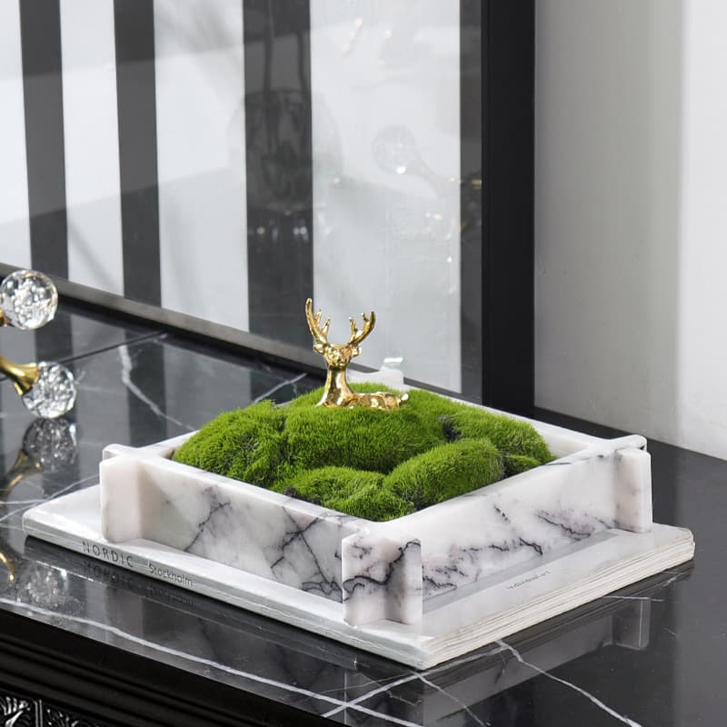 Modern Minimalist High-End Flower Pot Green Plant Decoration Showroom Cloakroom Bathroom Marble Moss Ornament