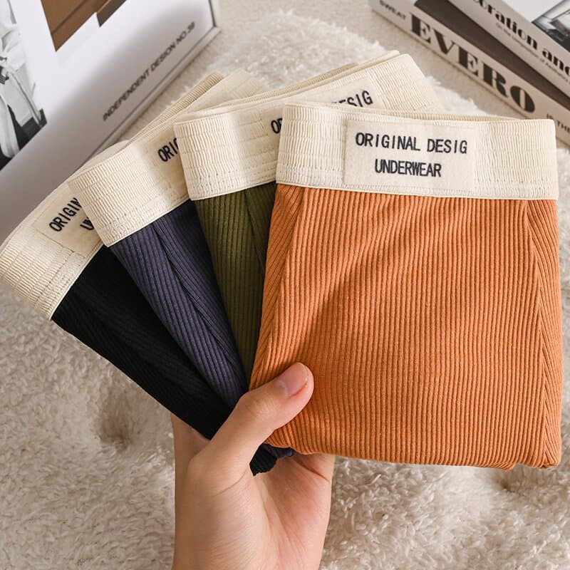 Trendy Men's Boxer Briefs Ribbed Simple Style Comfortable Breathable Shorts Student Underwear