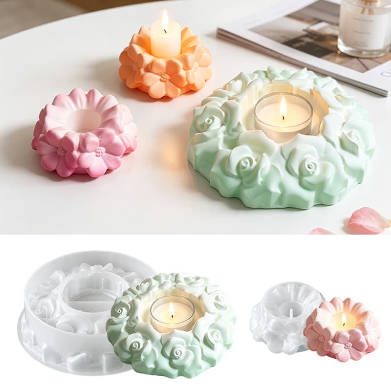 Spot cherry blossom rose flower garland candlestick silicone mold flower scented candle plaster ornaments glue mold