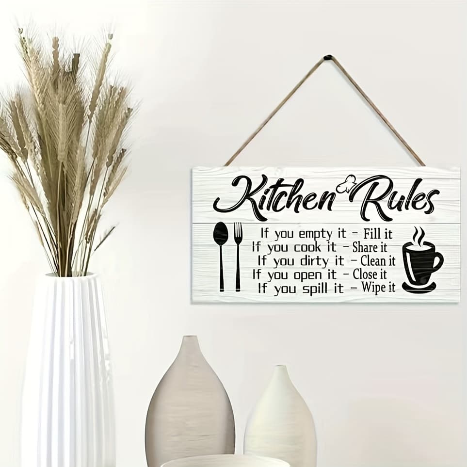 Wooden Kitchen Rules Wall Sign Hanging Decor for Home, Kitchen Rules Wooden Door Hanging Plaque