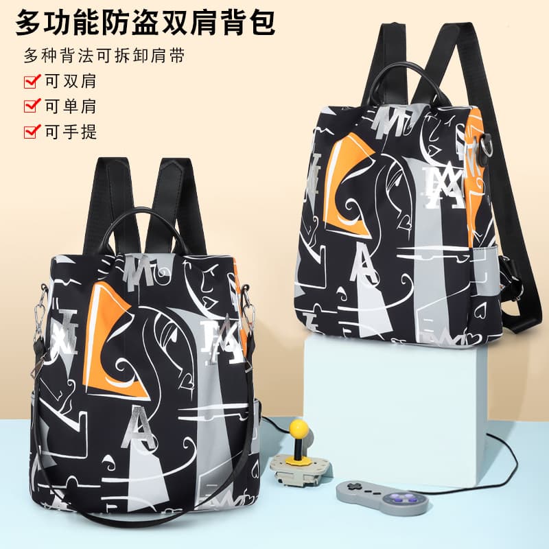 Large Capacity Backpack Shoulder Bag Women New Women's Bag Printed Nylon Fabric Crossbody Casual Bag Fashion Anti-theft Bag