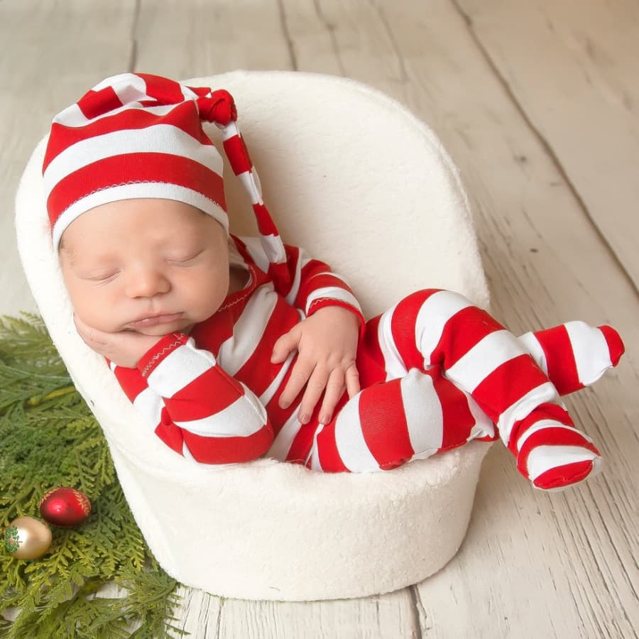 Christmas Theme Baby Photography Outfit Set Two-Piece Suits Newborn Red Footed Bodysuit European Style Soft Polyester Fabric