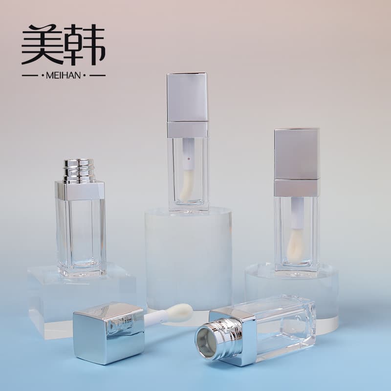 Square transparent lip gloss tube customized silver thick wall lip glaze tube empty tube cosmetic packaging material lipstick empty tube special price