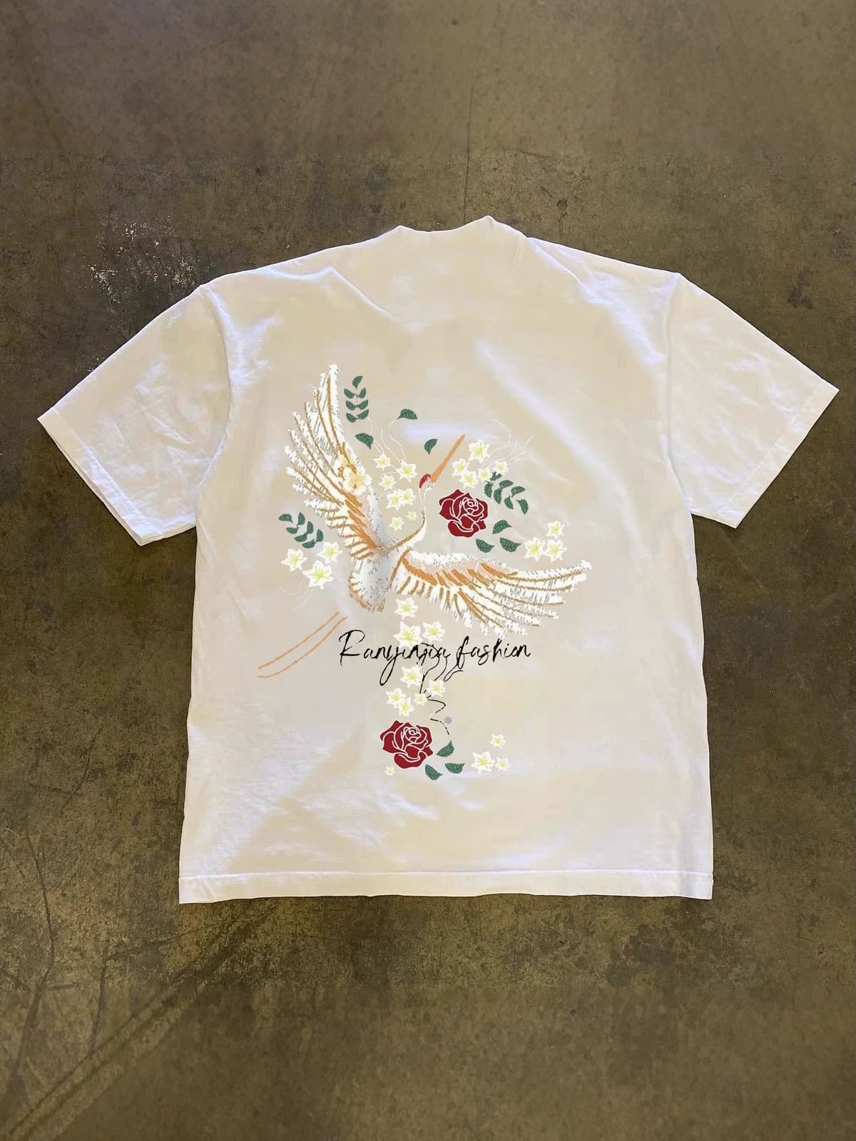 Chinese trend brand 2026 summer pure cotton short-sleeved men's t-shirt printed round neck T-shirt youth loose white bottoming shirt t