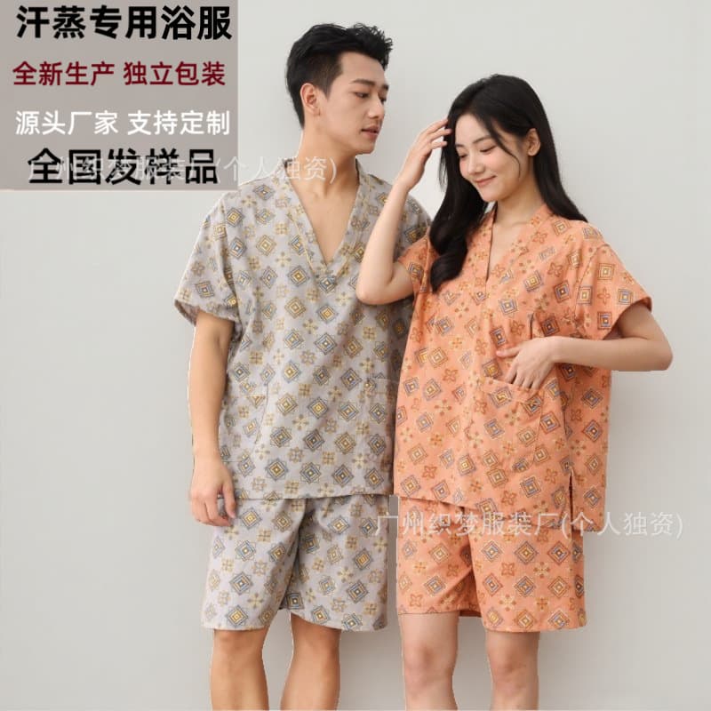 High-End Pure Cotton Sauna Suit for Women, Skin-Softening Cotton Beauty Suit, Men's Massage Suit for Bath Centers, Foot Massage Shop Home Bath Suit