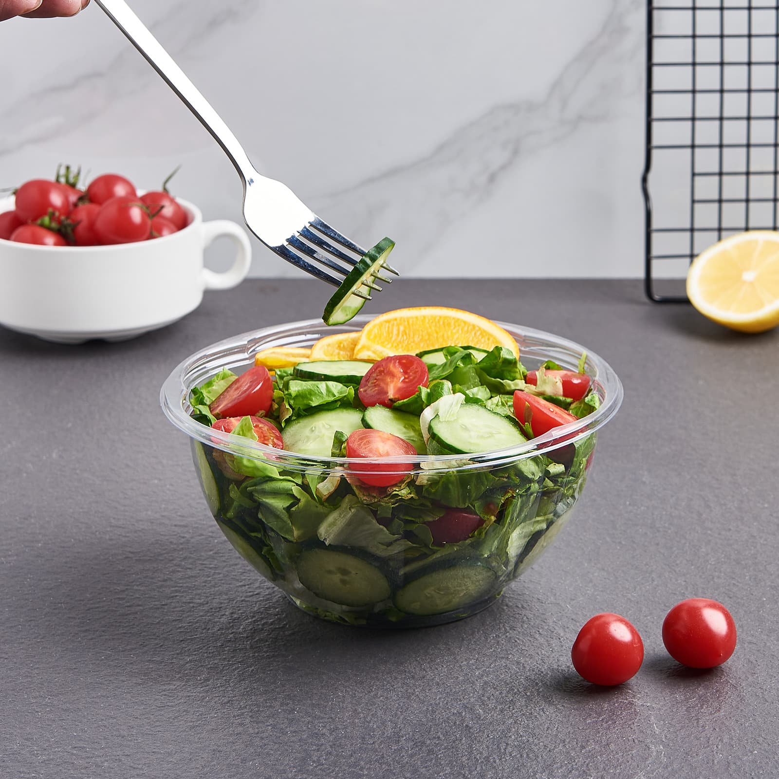 Fuli Ready-made Vacuum-formed Disposable Salad Bowls PET 18/24/32/48OZ with Lids High-Transparency Disposable Plum Blossom Bowls