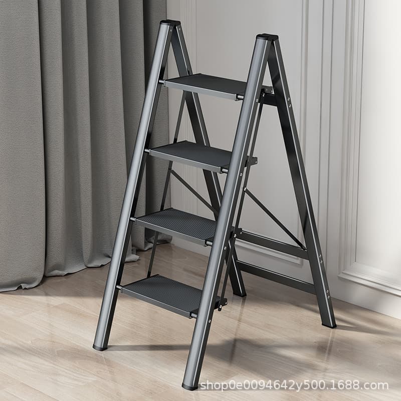 Folding Step Stool Storage Flower Stand Multi-Functional Small Ladder Household Thickened Aluminum Alloy A-Frame Ladder Three-Step Stool Lightweight