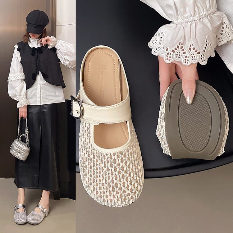 Women's Slippers 2026 Spring Summer New Retro One-Step Flat Breathable Closed-Toe Slippers