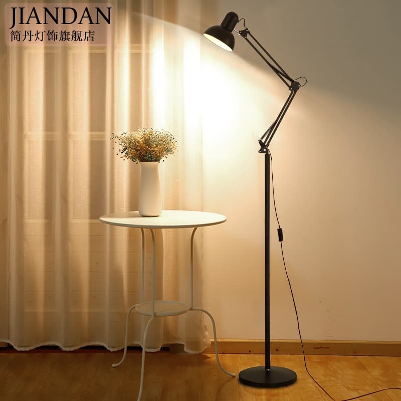 Long Arm Foldable Floor Lamp, Simple LED Fishing Lamp Remote Control Creative Nordic Living Room Bedroom Study Standing Desk Lamp