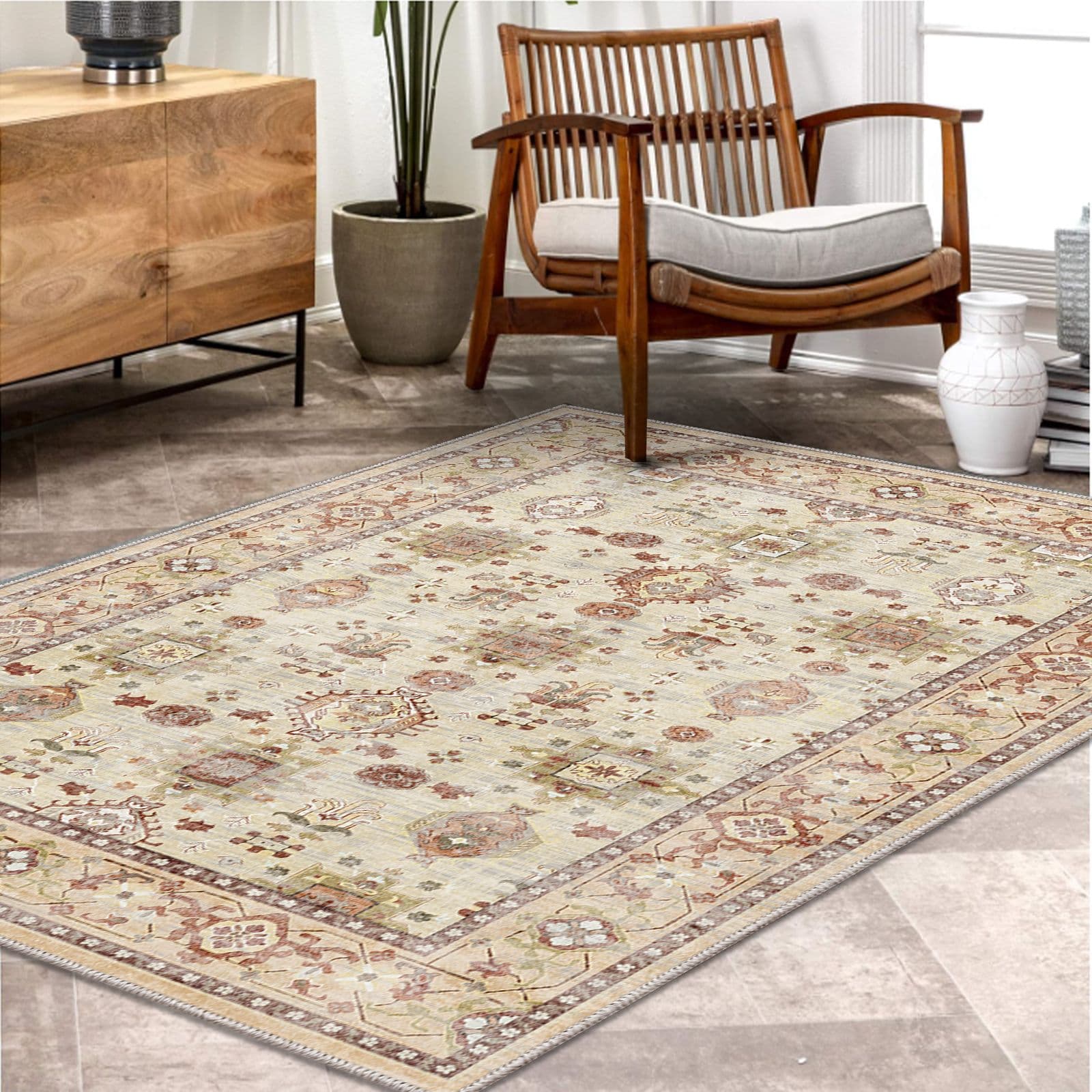 Cross-border retro old style carpet washed bottom imitation cashmere foldable living room carpet bedroom bedside blanket home