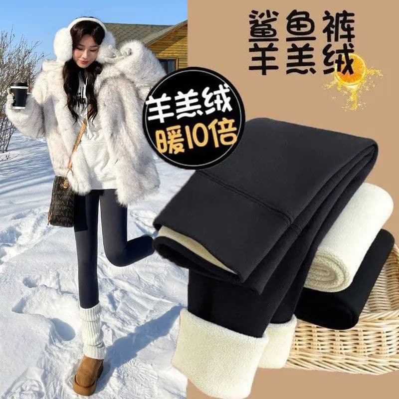 Women's Lamb Fleece Shark Pants, Outerwear, Winter Thickened Thermal High-Waist Tummy Control Hip Lifting Yoga Sports Barbie Leggings