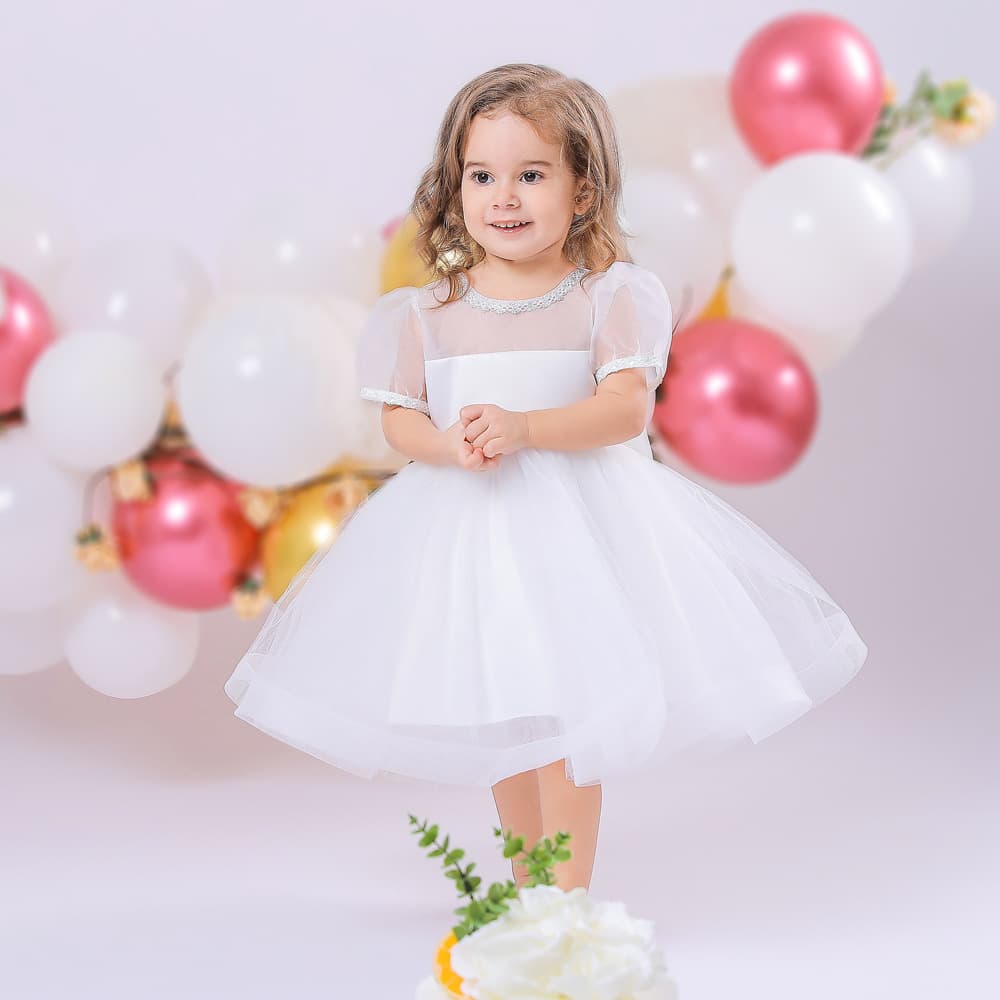 Flower Girl Wedding Dress Birthday Tutu Princess Gown with Large Bow for Toddler Girls