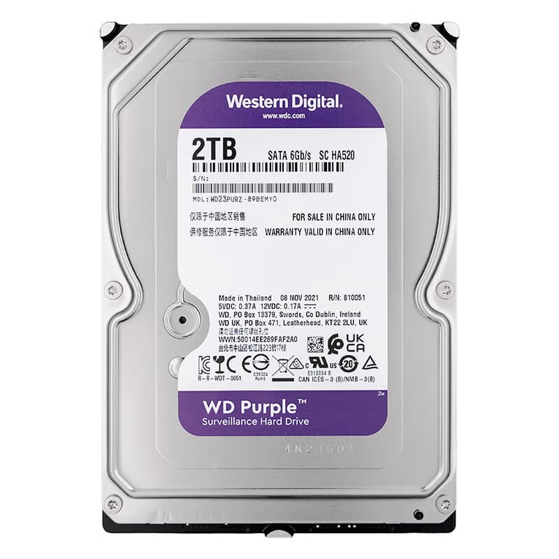WD/Western Digital Purple series 1TB, 2TB, 4TB, 6TB, 8TB 3.5-inch surveillance-grade SATA hard drives