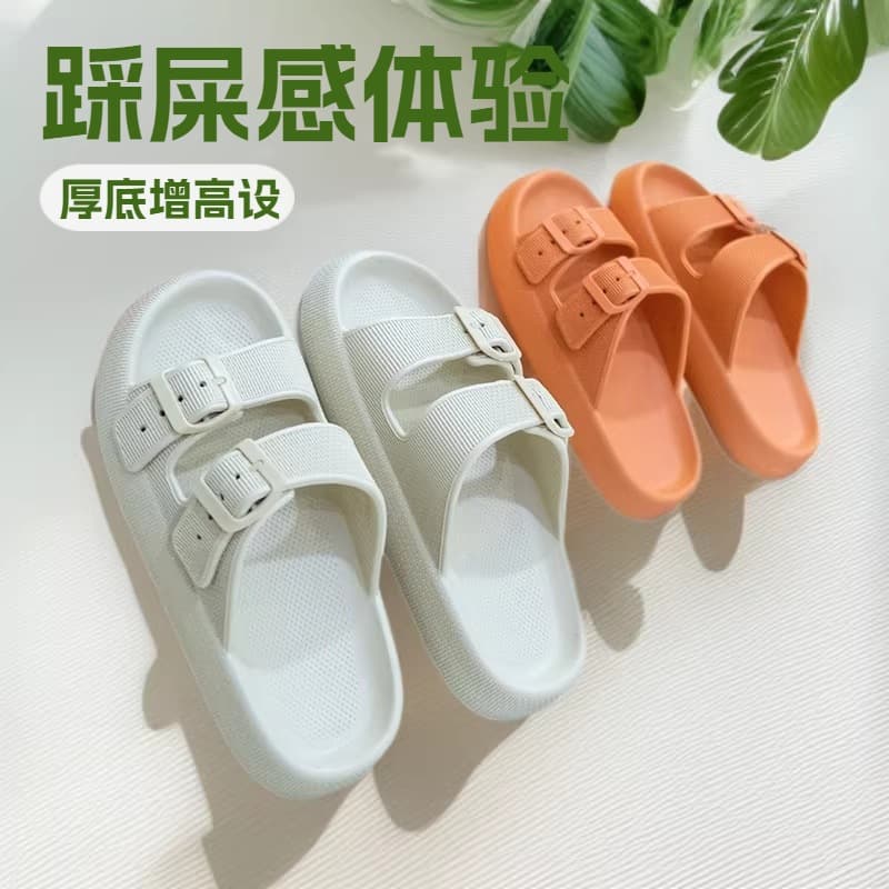 2026 New Thick Sole Slippers Durable Double Buckle EVA Sandals Couple Summer Women Outdoor Indoor Cloud-like Comfort Sandals