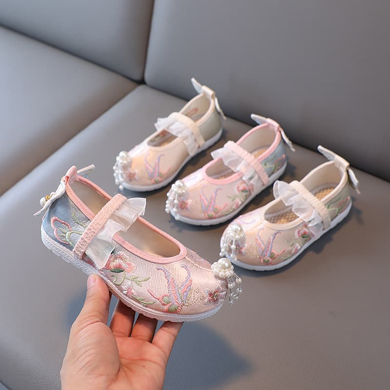 Girls' Hanfu Shoes, Gradient Butterfly Fairy, Old Beijing Cloth Shoes, Embroidered Shoes, Chinese-style Ancient Costume Qipao Shoes